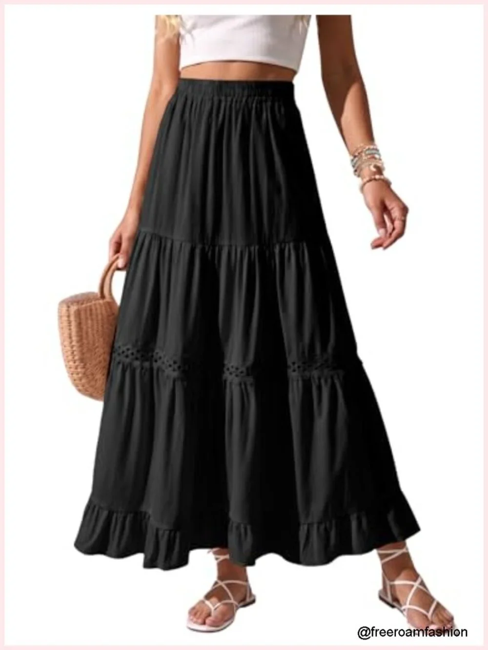 Boho Cotton Lace Crochet Flowy A-Line High Waisted Maxi Skirt